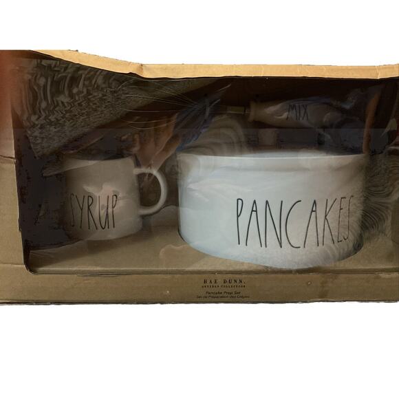 Rae Dunn Pancake Set 3 Piece Prep Set Container Syrup Wisk New In Box - Picture 1 of 5
